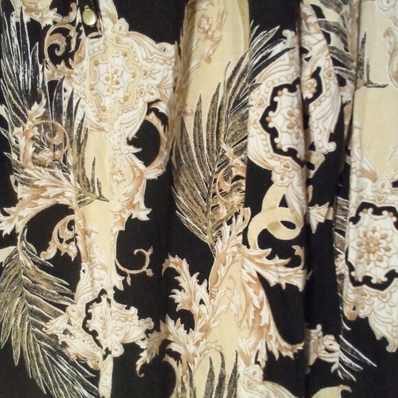 Belle Kim Gravel Blouse Women S Long Sleeve Soft Stretch Pattern Black Tan - Picture 6 of 15